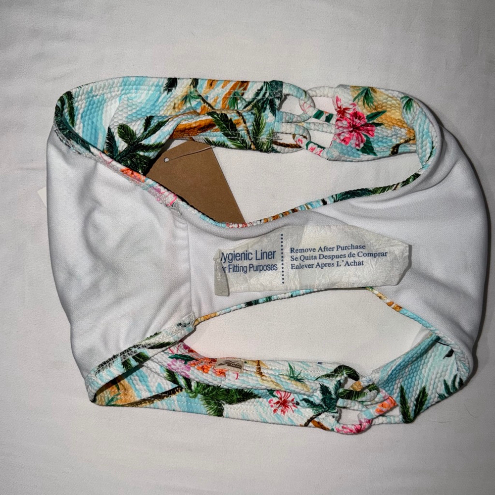 NWT Hobie Tropical Palm Tree Bikini Bottoms XS Blue White Floral Strappy Sides - Picture 8 of 8